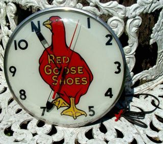 Rare 1950s Red Goose Shoes Light - Up Glass - Faced General Store Clock By Telechron