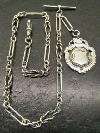 Victorian Rare Silver Trombone & Reef Knot Albert Pocket Watch Chain & Fob.