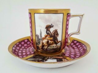 Fine Antique 19th Century Royal Vienna Cavalier Figure Cabinet Cup & Saucer
