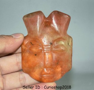 3 " Good Rare China Hongshan Culture Old Red Crystal Sun God Face Amulet Pendant