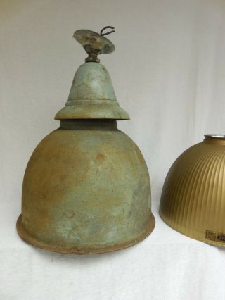 Vtg 1920 Curtis Lighting Chicago Industrial Pendant Golden Armor X - Ray Lamp