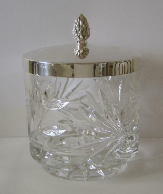 Heavy Sterling Silver Lidded Cut Glass Biscuit Barrel A.  E.  Jones Birmingham 1989