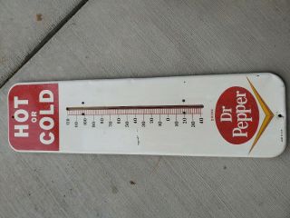 Large Vintage Dr Pepper Soda Pop Gas Station 27 " Metal Thermometer Sign