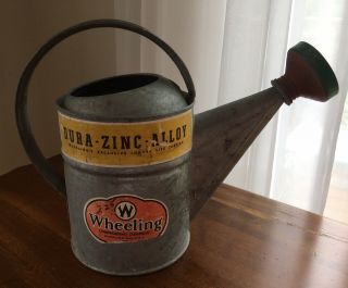 Vintage Antique Wheeling Corrugating Company Watering Can Dura - Zinc - Alloy