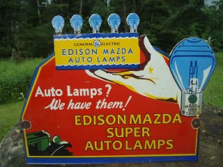 Vintage General Electric Ge Edison Mazda Auto Lamps Porcelain Enamel Sign