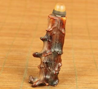 Unique Chinese Old Antler Hand Carved Tree Trunk Statue Snuffbottle Noble Gift