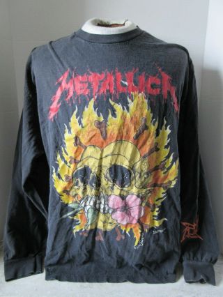 Vintage 1994 Metallica Pushead Flaming Skull With Floral L.  Sleeve Shirt Size Xl