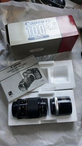 Canon Fd 100mm F/4 Macro W Extension Vintage Film Camera Lens Japan