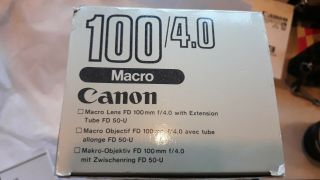 Canon FD 100mm f/4 Macro w Extension Vintage Film Camera Lens Japan 5