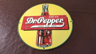 Vintage Dr Pepper Porcelain Gas Soda Beverage 1939 Dated Service Station Sign