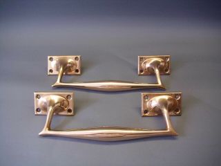 Pair Large Antique Vintage Copper Door Pull Handles Art Deco 11 