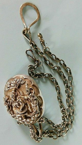 Antique Three Branch Far Eastern Design Solid Silver Chatelaine Clip