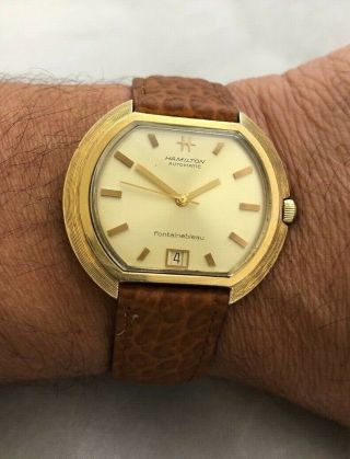 Rare Hamilton Fontainebleau Vintage Mens Automatic Gold Plated Wristwatch