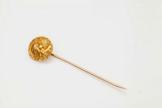 Antique 1920s Art Nouveau Diamond 14k Gold Cameo Stick Pin
