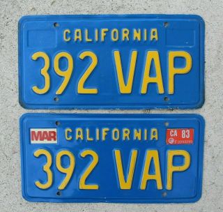 California Blue And Yellow License Plate Set 1970 Ca Vintage