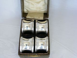 Edwardian,  Cased Set 4,  Solid Silver Napkin Rings – London 1906 William Comyns