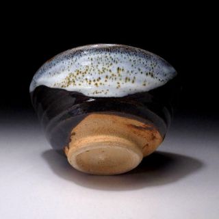 Wq7: Vintage Japanese Pottery Tea Bowl,  Seto Ware,  Artistic Glaze
