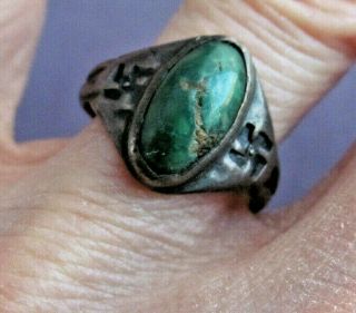 Vintage Old Pawn Sterling Oval Green Turquoise Directions Arrow Ring Size 6