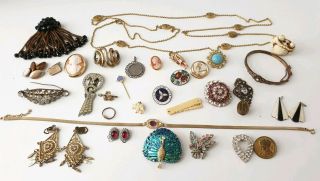 Antique & Vintage Mixed Costume Jewellery Jewelry Bundle Joblot Bracelet Pins