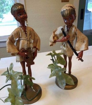 Mid Century Pixie Elf Dolls,  Instruments Made In Hong Kong 1950s Mcm