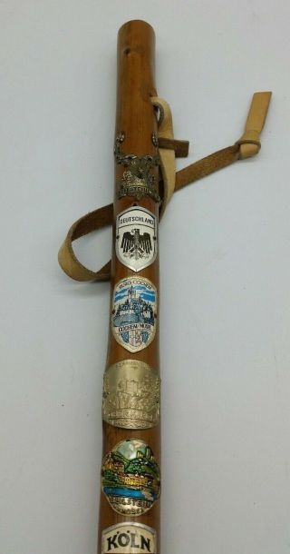 Vintage German Walking Hiking Stick Cane,  21 Collectors Badges Inc Scottish