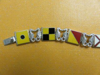 VTG Sterling Silver Enamel NAUTICAL FLAG Bracelet 