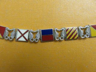 VTG Sterling Silver Enamel NAUTICAL FLAG Bracelet 