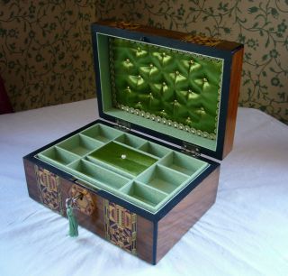 Antique Victorian Walnut Tunbridge Parquetry Inlaid Jewellery Box