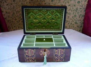 Antique Victorian Walnut Tunbridge Parquetry Inlaid Jewellery Box 8