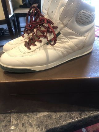 1984 Gucci Sneaker Mens 194331 Size 9 G White Hi Double G Rare Og 1980s Us 10.  5