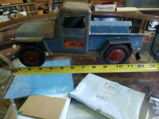Vintage 1950s Marx Toy Pressed Steel Truck Willys Jeep Towing Service Barn Find