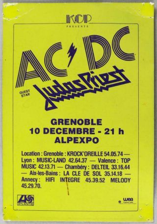 Ac/dc,  Judas Priest - Mega Rare Vintage Grenoble 1979 Kcp Card Flyer