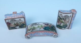 3 Chinese Republic Period Famille Rose Figural Bottle Objects Porcelain Scroll