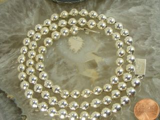 Vintage Taxco Te - 25 Mexico Heavy Ball Bead Sterling Silver Necklace 28 " Long
