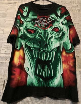 Vtg 90s Slayer Trash Metal All Over Print T - Shirt