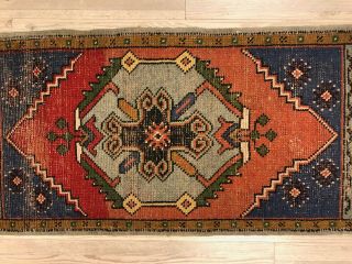Aztec Turkish Handmade Vintage Floor Small Rug,  Decorative Natural Door Mat