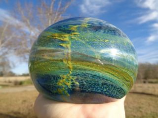 Signed Mdina Art Glass Vintage Celestial Swirl Paperweight - Over 4lb