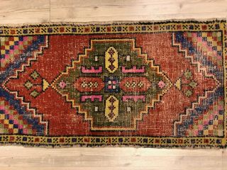 Vintage Entry Mat,  Oushak Turkish Handmade Small Rug,  Decorative Small Rug