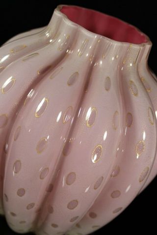 Vintage Murano Barbini Pink Gold Bubbles Mcm Un Signed Italian Art Glass Vase