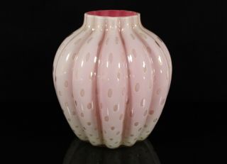 VINTAGE MURANO BARBINI PINK GOLD BUBBLES MCM UN SIGNED ITALIAN ART GLASS VASE 2