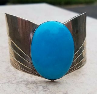 Estate Sterling Silver Turquoise Cuff Bracelet 7 " A 925 Sw - Modernist - Wow