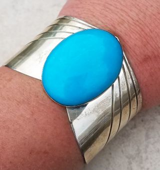 ESTATE STERLING SILVER TURQUOISE CUFF BRACELET 7 