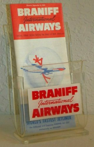 Vtg.  Rare Braniff International Airlines Brochure Display,  2 Timetable 1950 - 60 