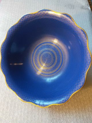 Vintage Large Cloisonne Chinese Blue Bowl 9 Inch