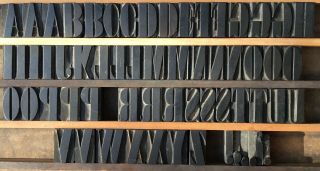 Vintage Wood Letterpress Print Type Block 61 Letters Punctuation 1 9/16 "