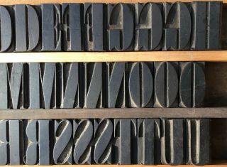 Vintage Wood Letterpress Print Type Block 61 Letters Punctuation 1 9/16 