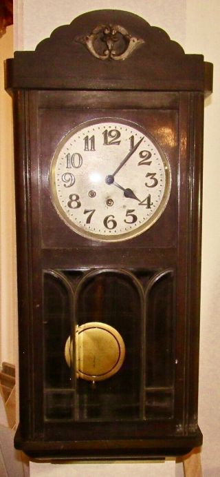 Vintage German Regulator Wall Clock - Westminster Chimes - Leaded/beveled Glass - Key