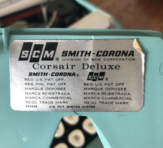 Vintage Smith Corona Corsair Deluxe Portable Typewriter Teal Blue w/Case 2