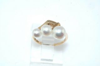 Mikimoto 14k Yellow Gold Cultured Pearl Ring Sz 4.  5