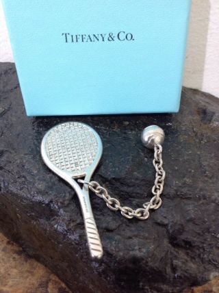 Rare Vintage Tiffany & Co Solid Sterling Silver Tennis Racket & Ball Key Chain